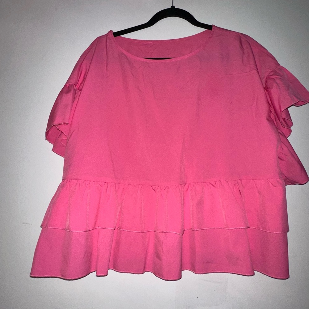 SHEIN Vibrant Pink Layered Ruffle Blouse